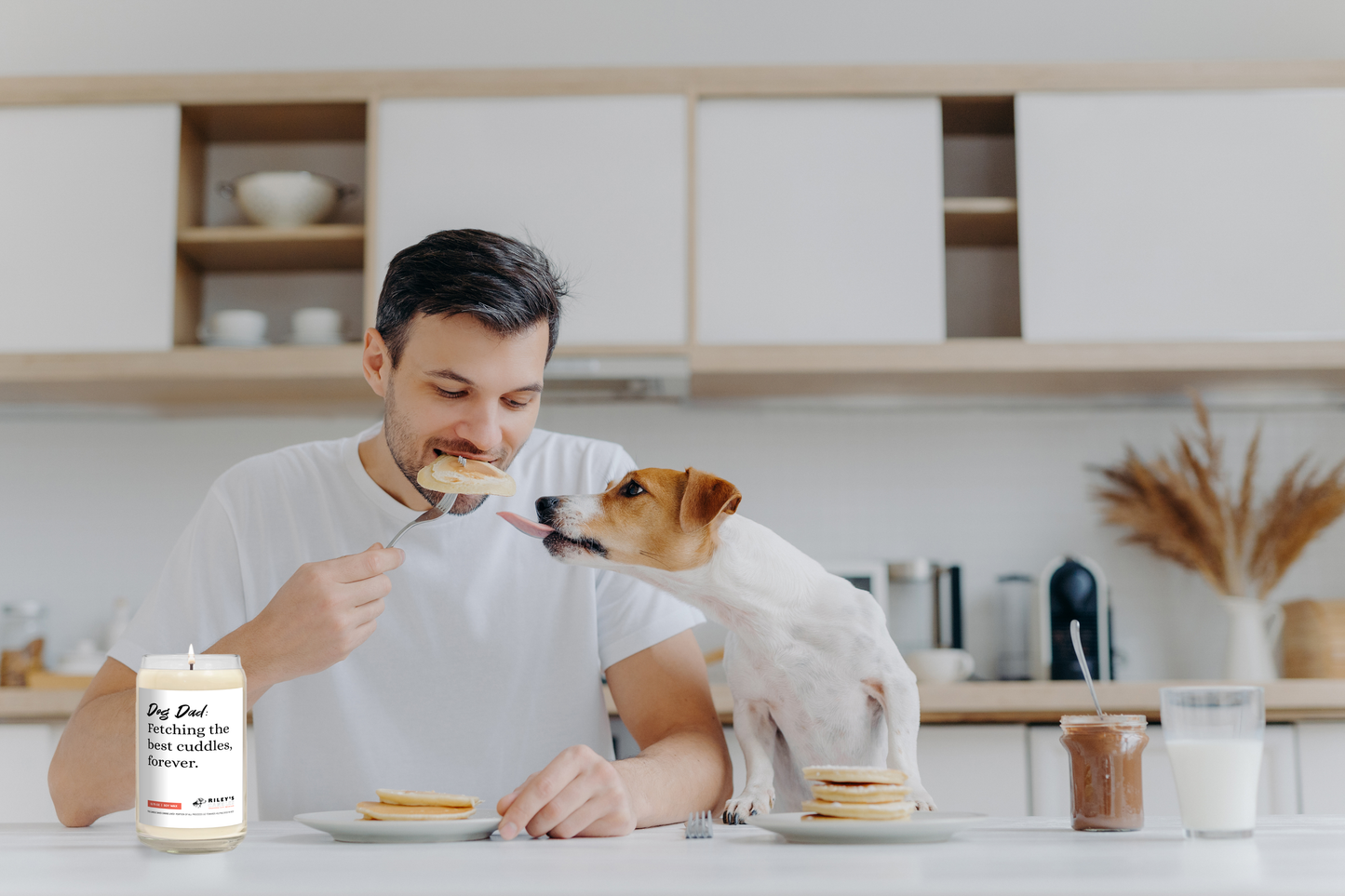 "Dog Dad: Fetching The Best Cuddles, Forever" Decorative Sayings 13.75 Soy Wax Candle