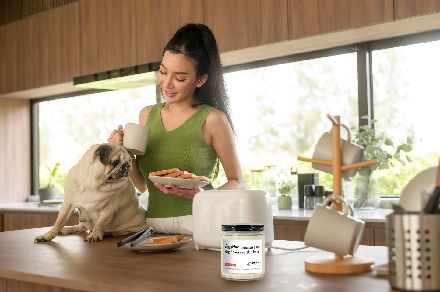 "Dog Mom: Because My Dog Deserves The Best" Decorative Sayings 7.5 Soy Wax Candle